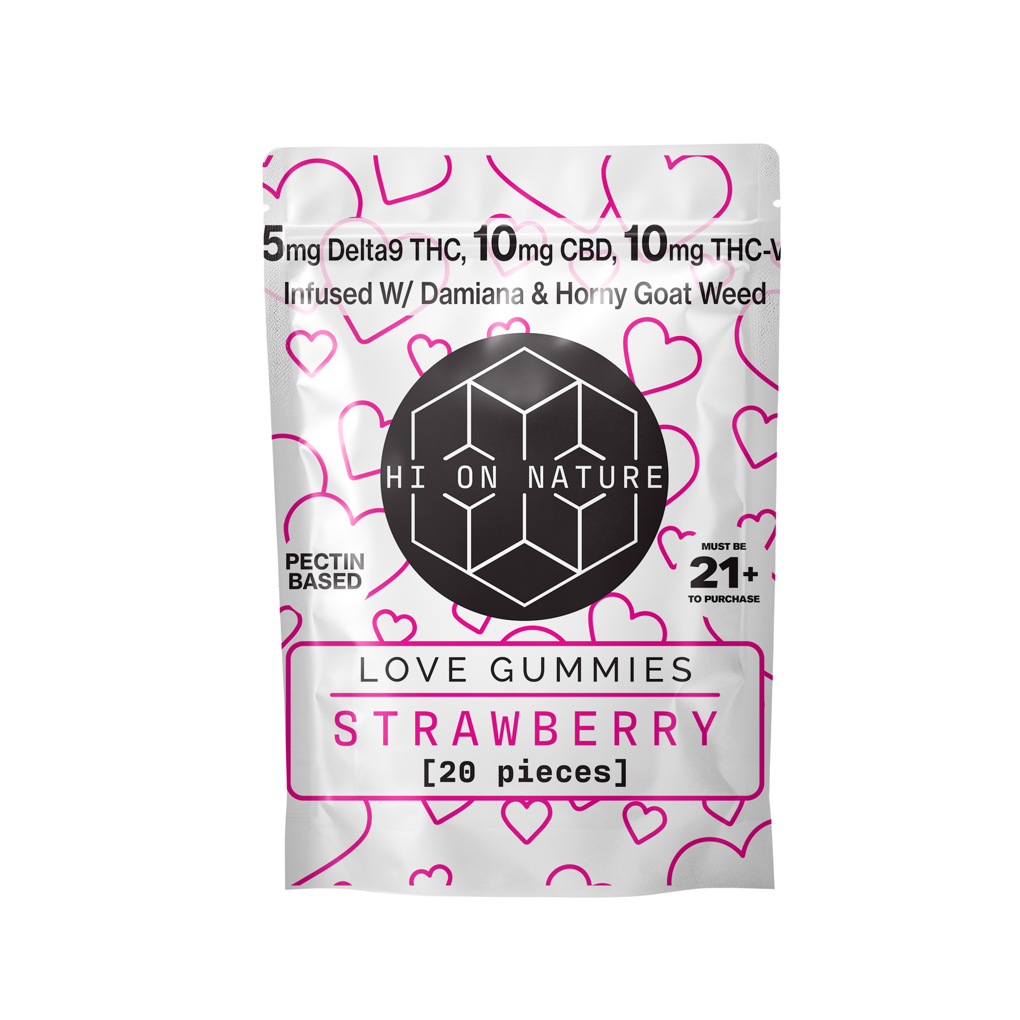 100mg D9 Love Gummies - Pectin Based Infused With CBD, THC-V, Damiana, and Horny Goat Weed HoN