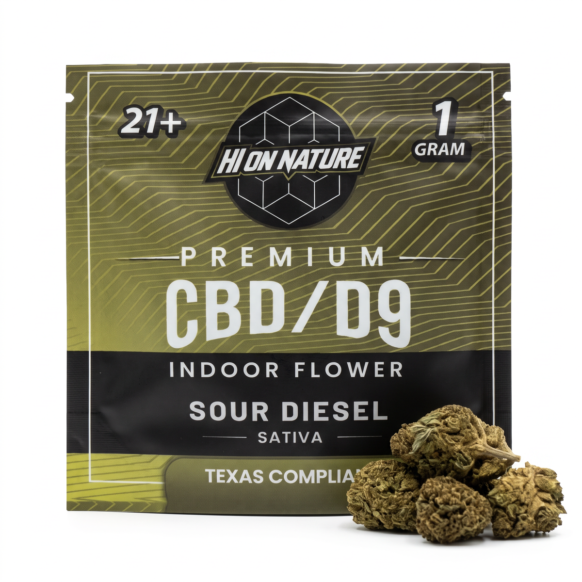 Premium Indoor CBD/D9 Flower - 5 Pack - 1 Gram Bags - Sour Diesel