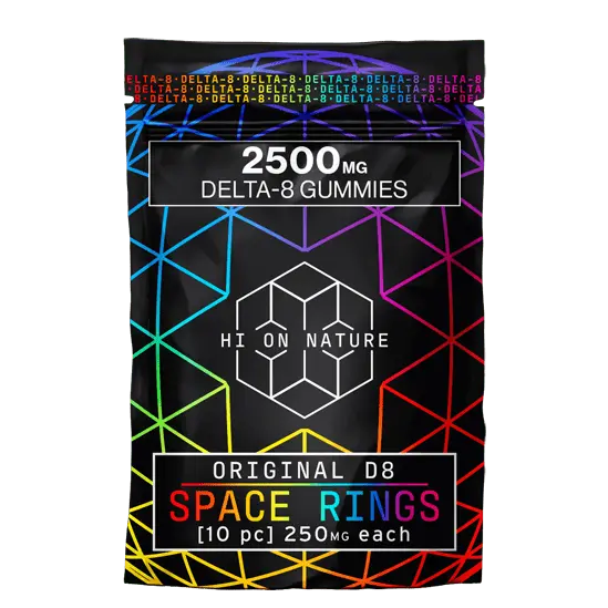 Delta 8 Space Rings 2500mg gummy package front view, 2500mg Space Rings Delta 8 Gummies