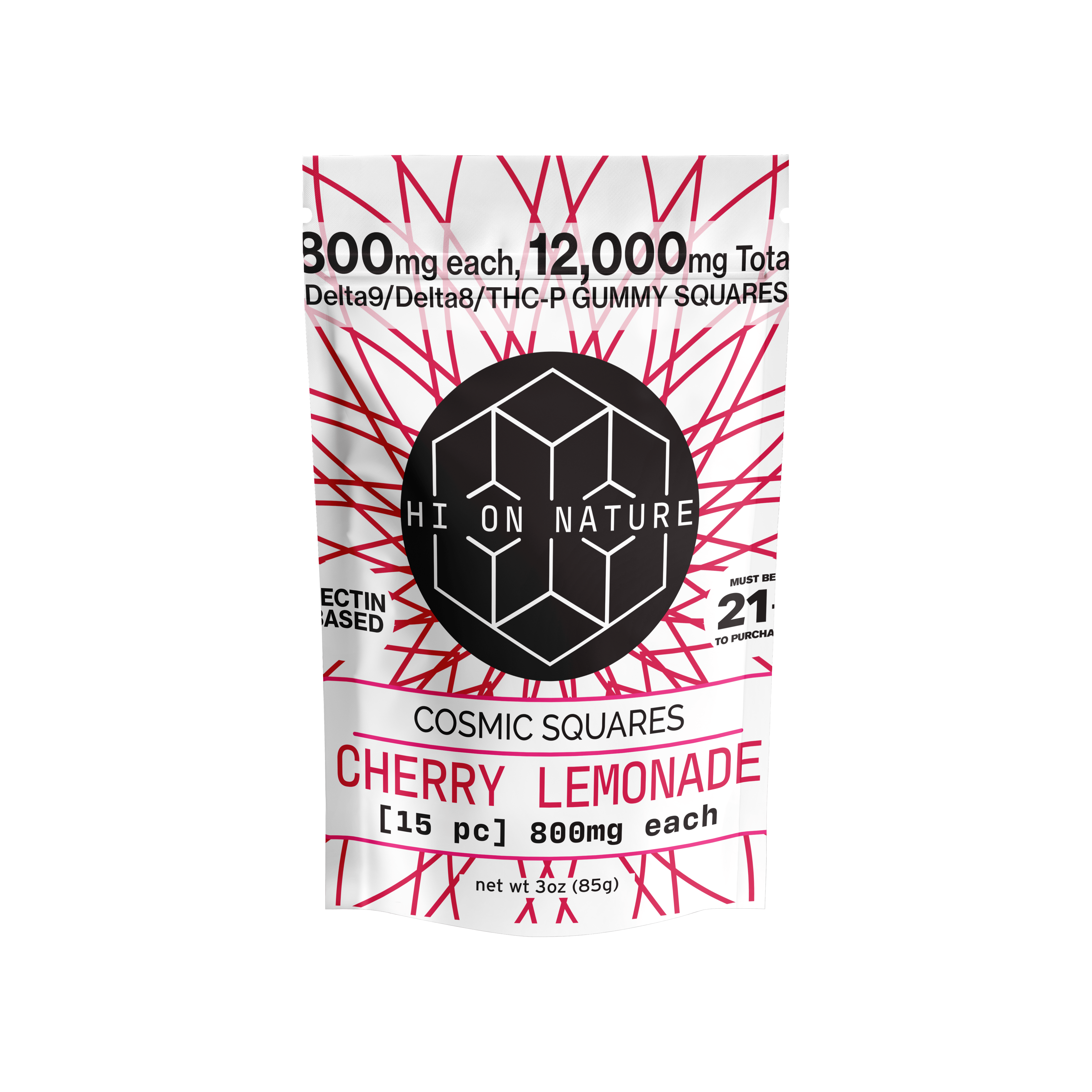 HoN Cherry Lemonade 12,000mg D9/D8/P Cosmic Squares - Pectin Based Infused Hemp Extract Edibles *NEW FLAVORS* Hi on Nature Delta 8 gummies Legal Hemp For Sale