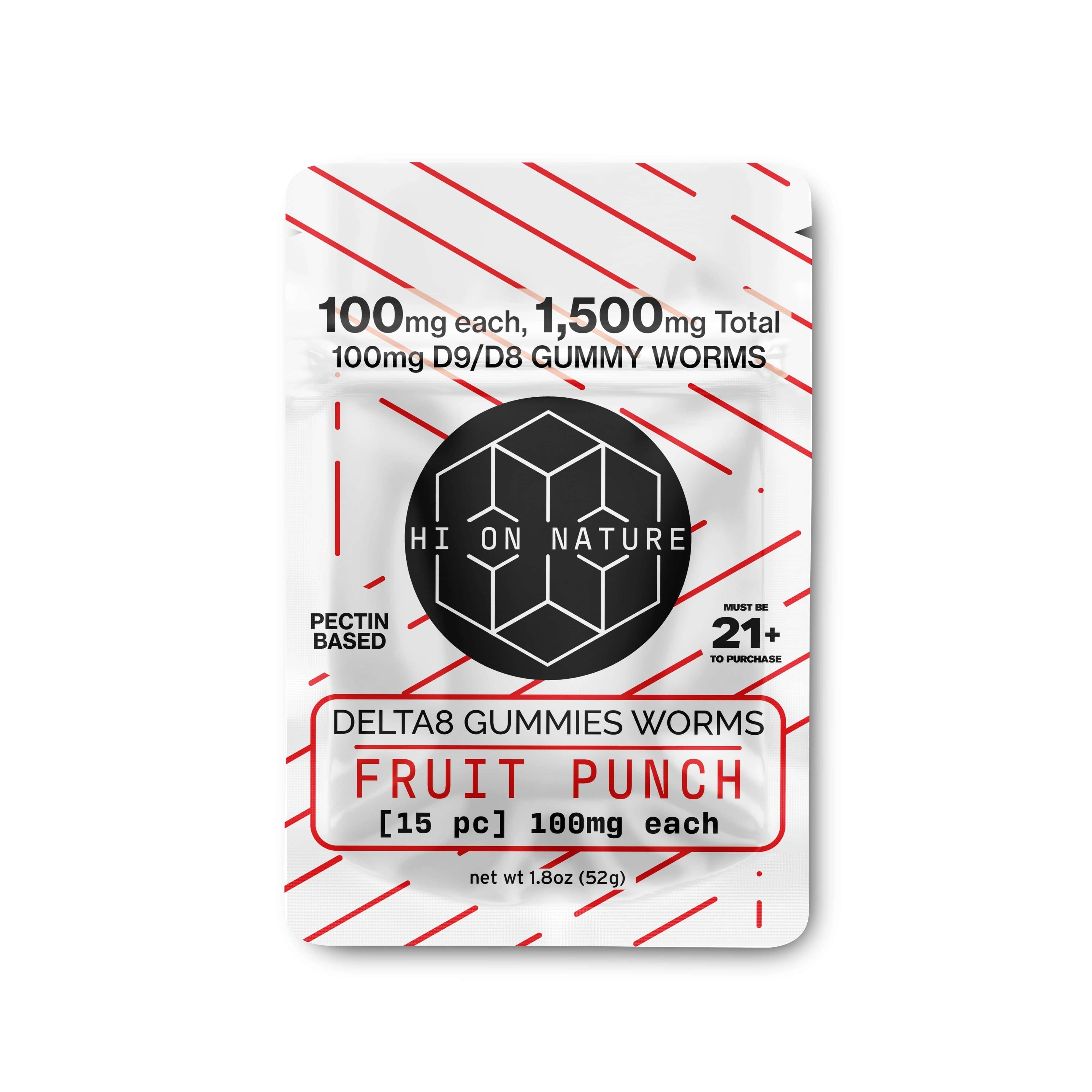 HoN Fruit Punch 1500mg D9/D8 Gummy Worms- Pectin Based Infused Hemp Extract Edibles Hi on Nature Delta 8 gummies Legal Hemp For Sale