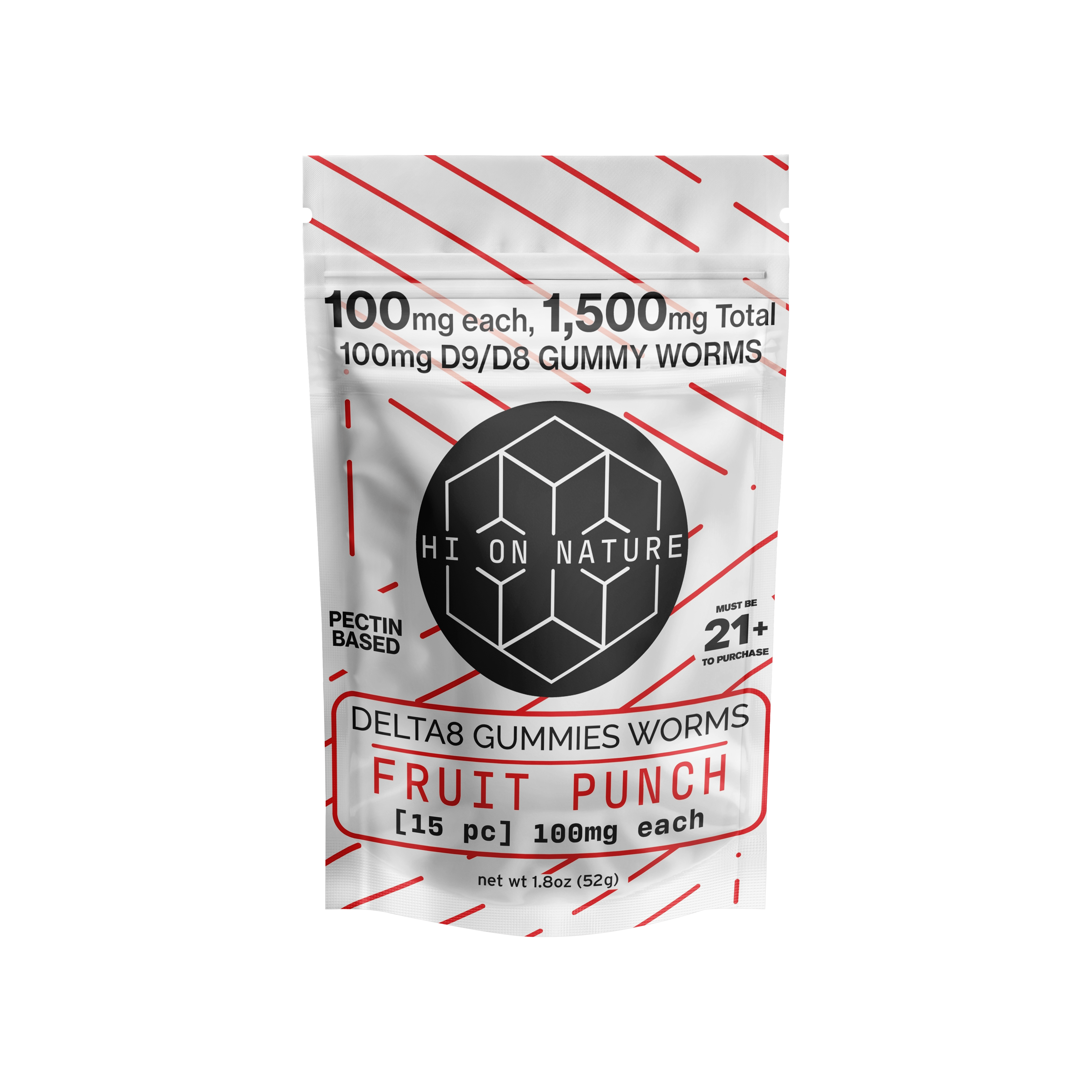HoN Fruit Punch 1500mg D9/D8 Gummy Worms- Pectin Based Infused Hemp Extract Edibles Hi on Nature Delta 8 gummies Legal Hemp For Sale
