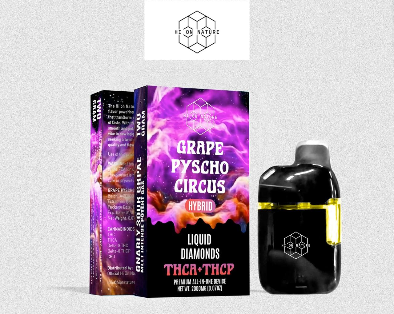 HoN Grape Psycho Circus 2g Liquid Diamonds THCa + THC-P VAPE - 6 FLAVORS **COMMING SOON** Hi on Nature Delta 8 gummies Legal Hemp For Sale