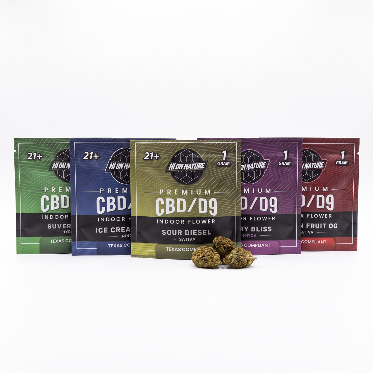Premium Indoor CBD/D9 Flower - 5 Pack - 1 Gram Bags - Variety