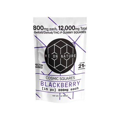HoN Blackberry 12,000mg D9/D8/P Cosmic Squares - Pectin Based Infused Hemp Extract Edibles *NEW FLAVORS* Hi on Nature Delta 8 gummies Legal Hemp For Sale