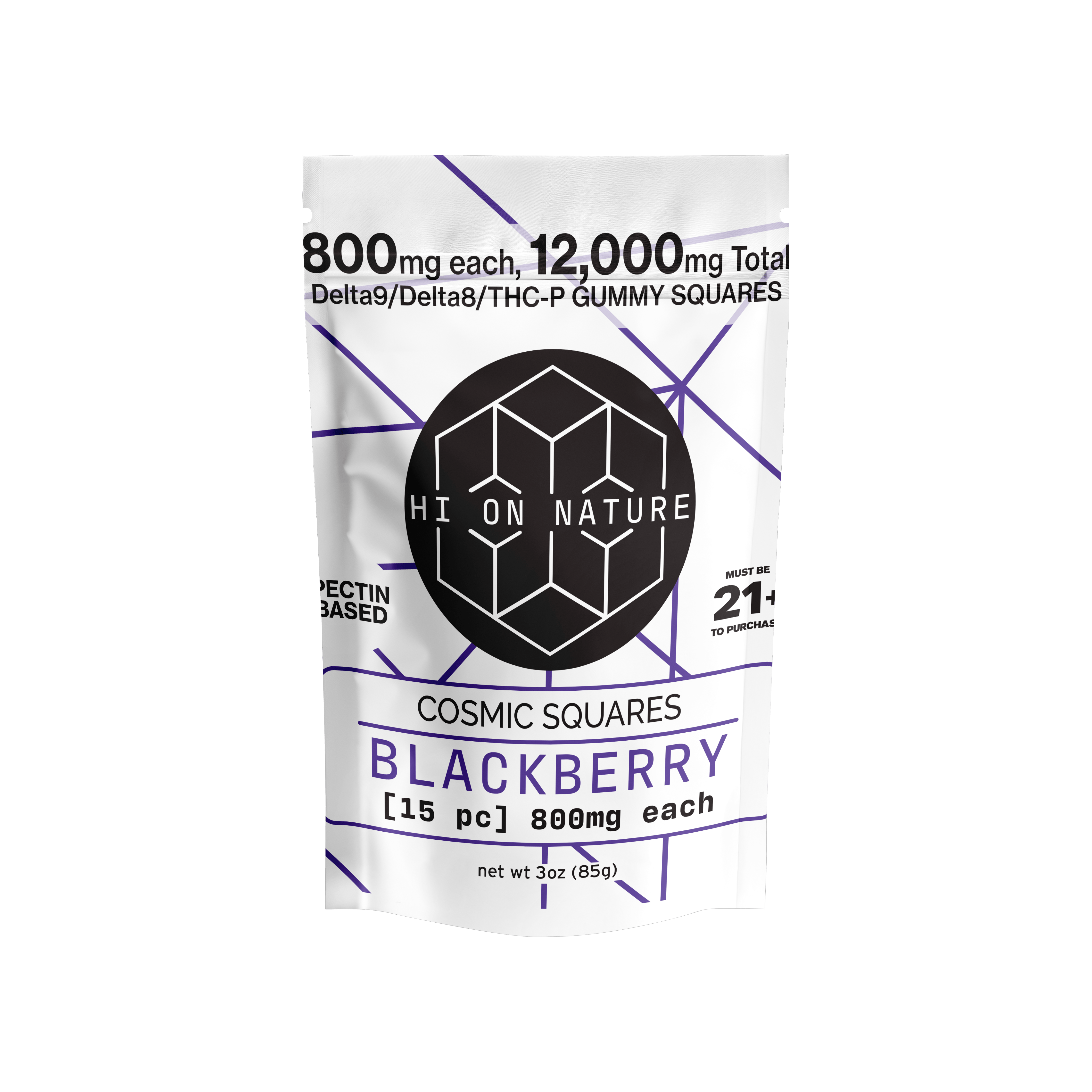 HoN Blackberry 12,000mg D9/D8/P Cosmic Squares - Pectin Based Infused Hemp Extract Edibles *NEW FLAVORS* Hi on Nature Delta 8 gummies Legal Hemp For Sale