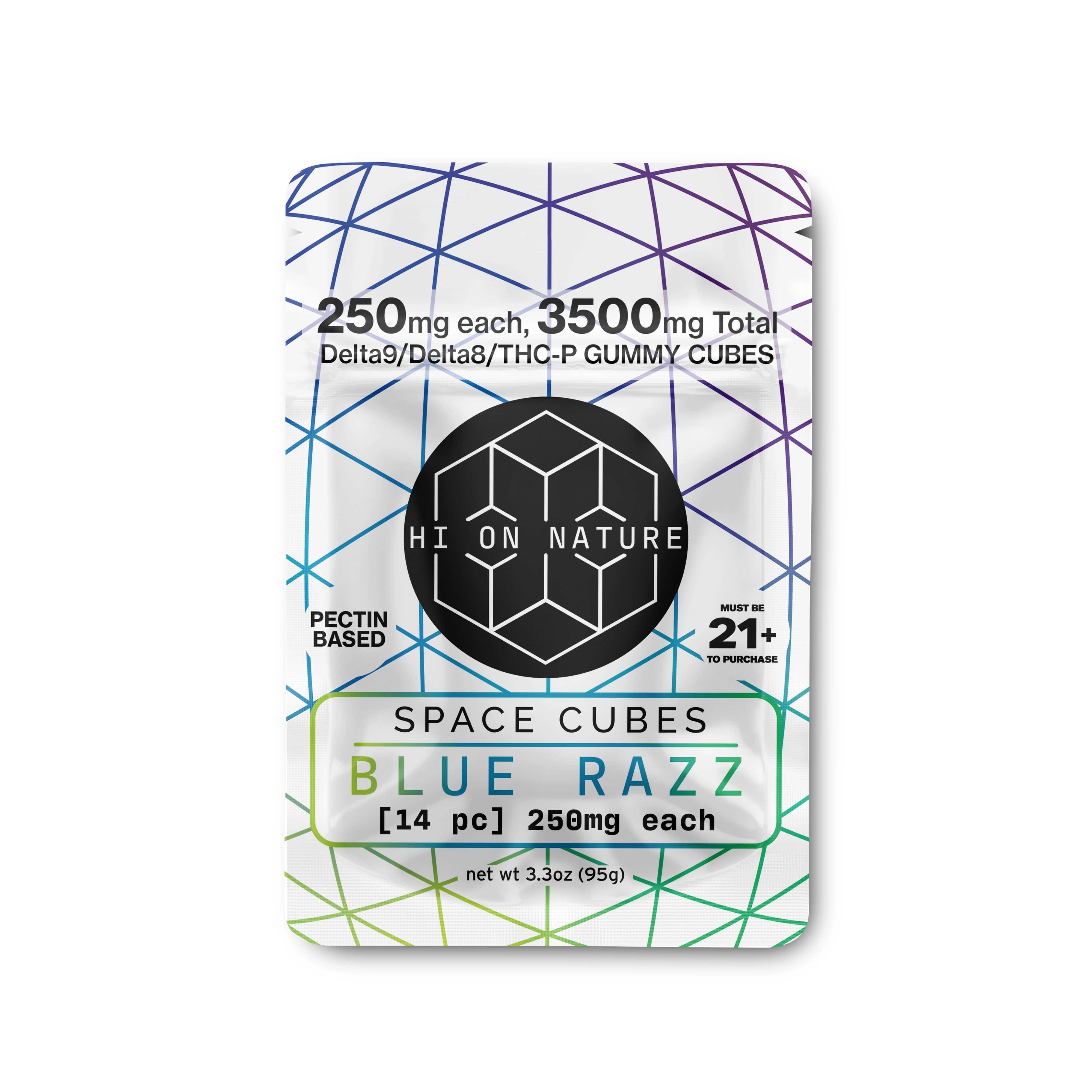 HoN Blue Razz 3500mg D9/D8/P Space Cubes - Pectin Based Infused Hemp Extract Edibles Hi on Nature Delta 8 gummies Legal Hemp For Sale