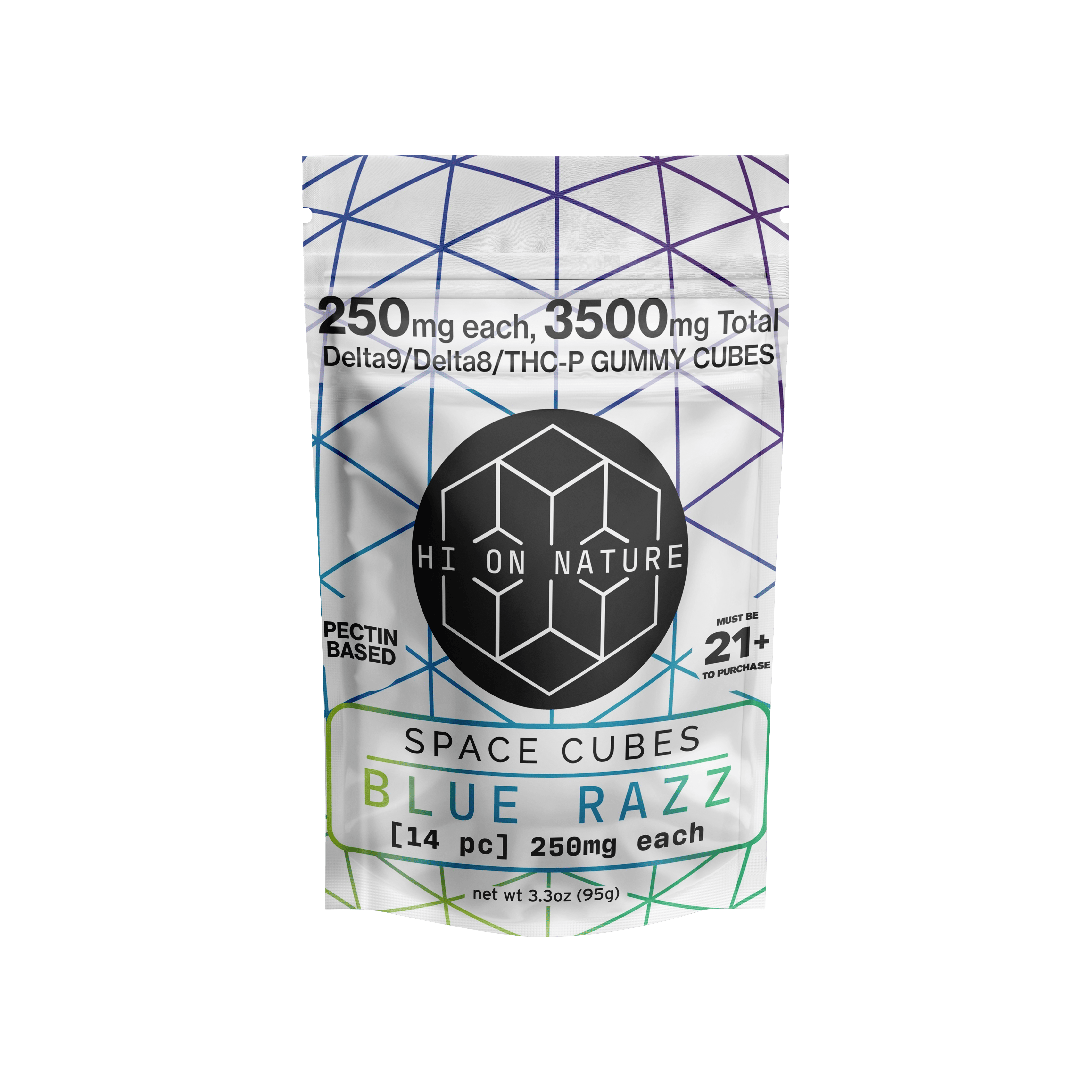 HoN Blue Razz 3500mg D9/D8/P Space Cubes - Pectin Based Infused Hemp Extract Edibles Hi on Nature Delta 8 gummies Legal Hemp For Sale