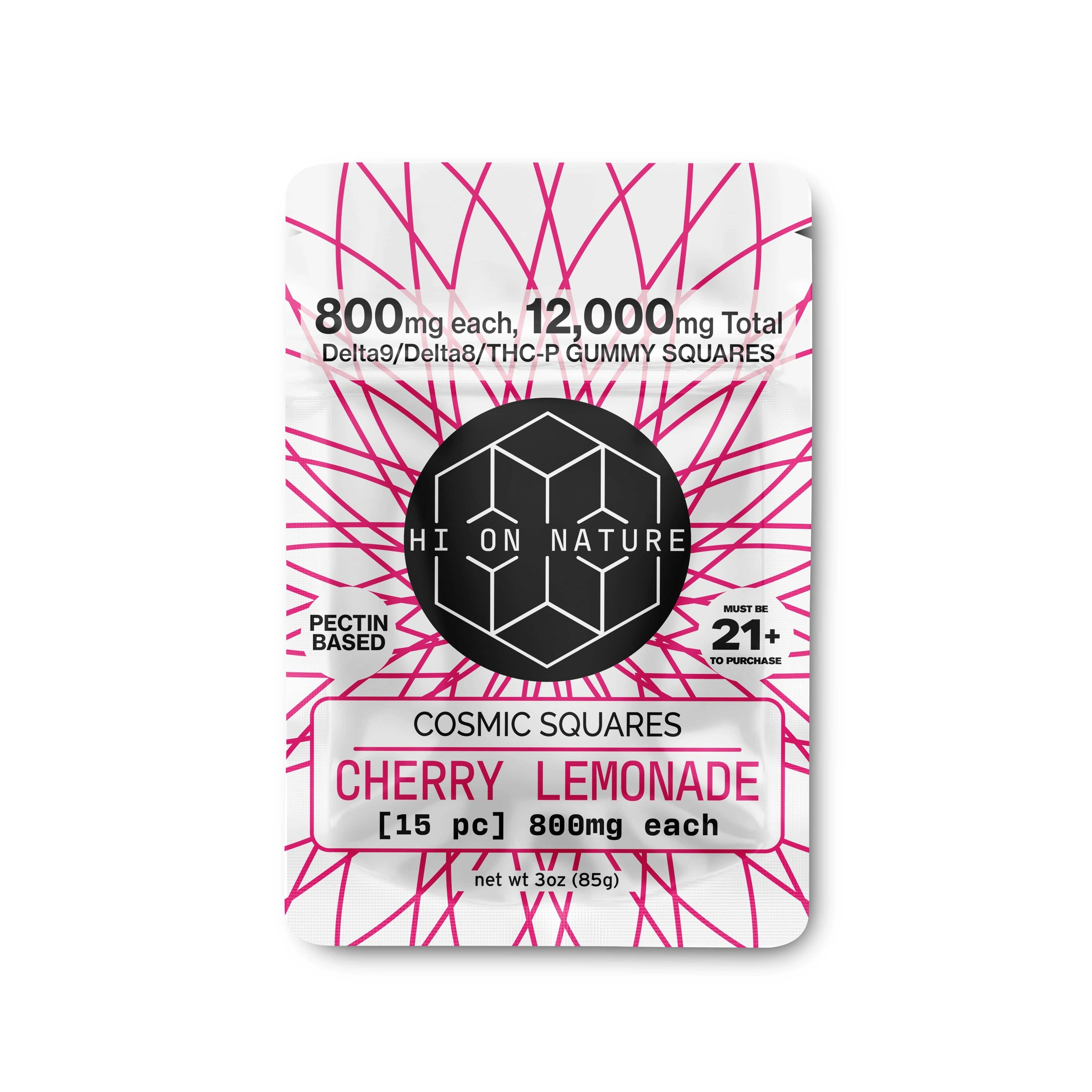HoN Cherry Lemonade 12,000mg D9/D8/P Cosmic Squares - Pectin Based Infused Hemp Extract Edibles Hi on Nature Delta 8 gummies Legal Hemp For Sale