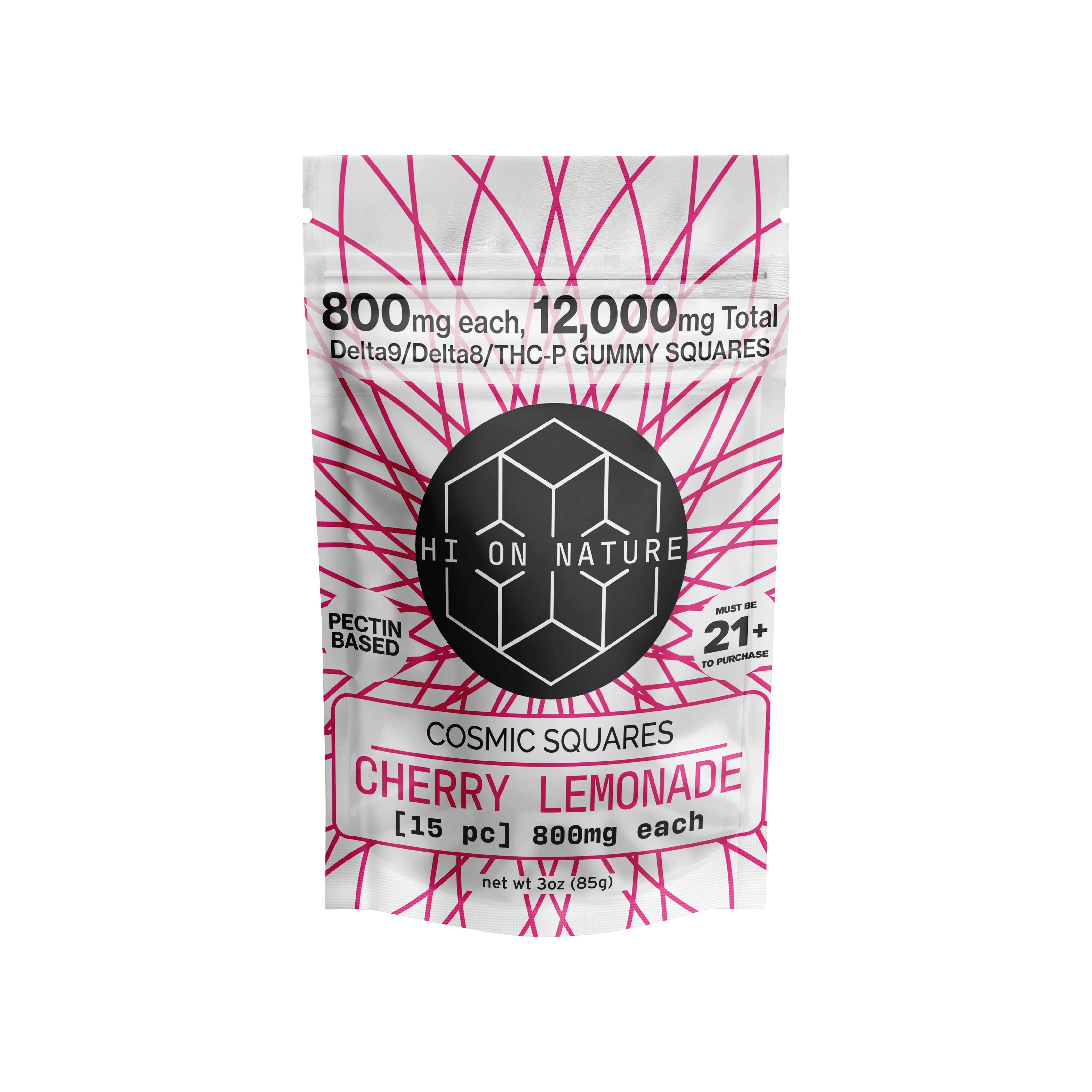HoN Cherry Lemonade 12,000mg D9/D8/P Cosmic Squares - Pectin Based Infused Hemp Extract Edibles Hi on Nature Delta 8 gummies Legal Hemp For Sale