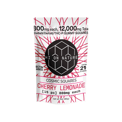 HoN Cherry Lemonade 12,000mg D9/D8/P Cosmic Squares - Pectin Based Infused Hemp Extract Edibles *NEW FLAVORS* Hi on Nature Delta 8 gummies Legal Hemp For Sale