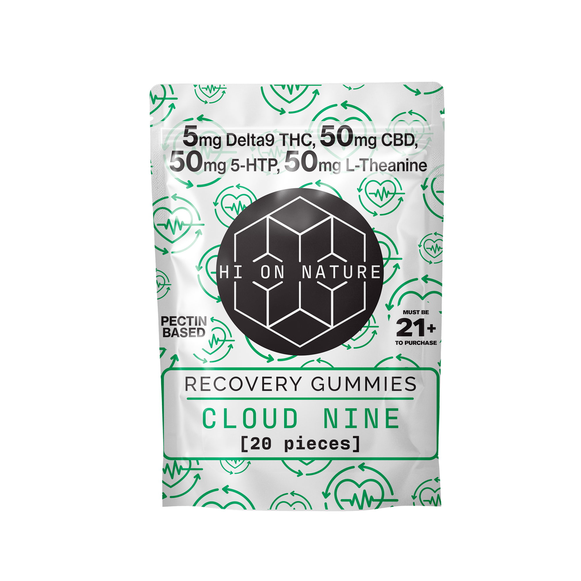 HoN Cloud 9 100mg D9 Recovery Gummies - Pectin Based Infused With CBD, 5-HTP, and L-Theanine Hi on Nature Delta 8 gummies Legal Hemp For Sale