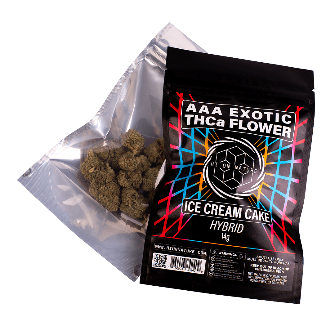 HoN Ice Cream Cake Hybrid 14g AAA EXOTIC THC-A FLOWER Hi on Nature Delta 8 gummies Legal Hemp For Sale