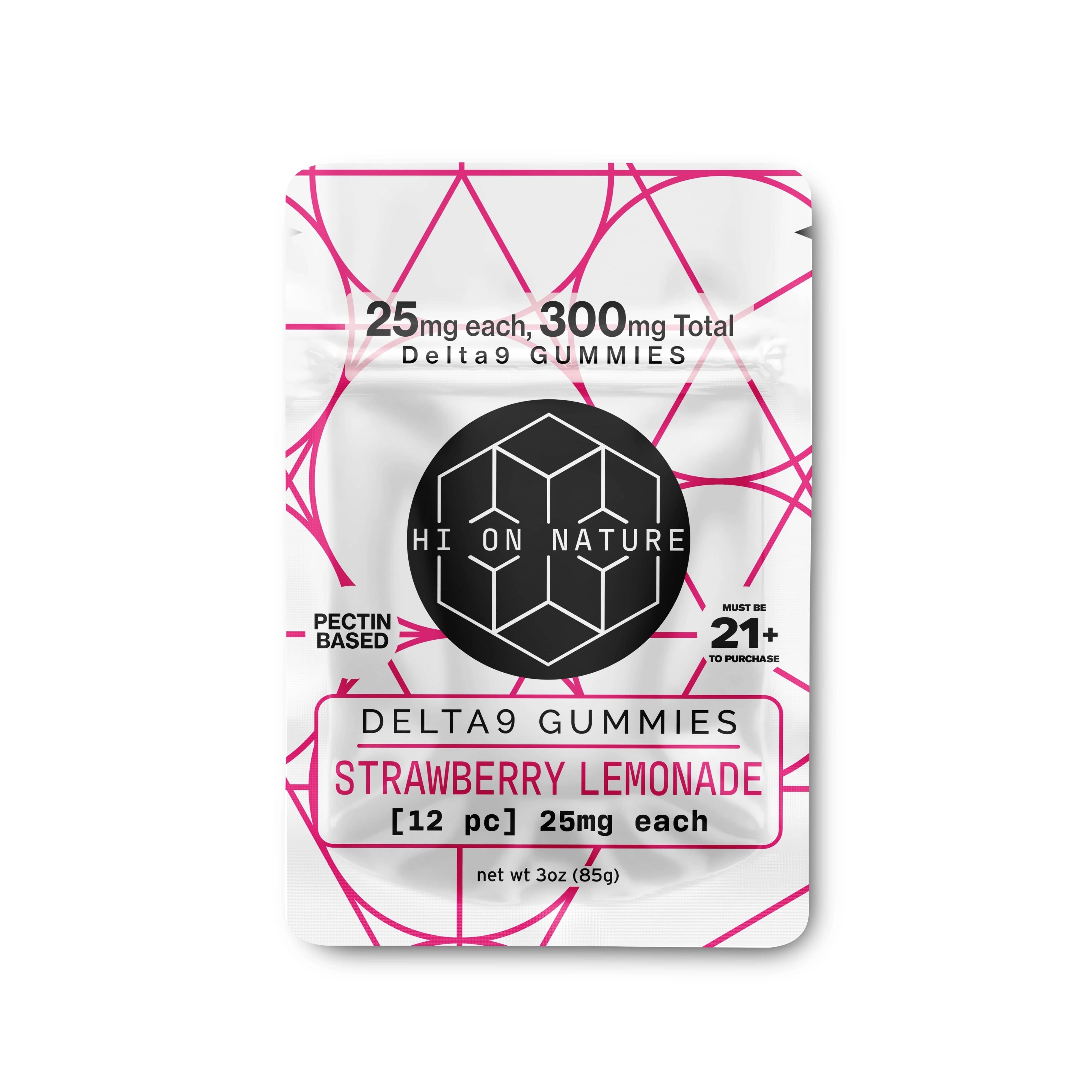 HoN Strawberry Lemonade 300mg D9 Gummy Squares- Pectin Based Infused Hemp Extract Edibles Hi on Nature Delta 8 gummies Legal Hemp For Sale