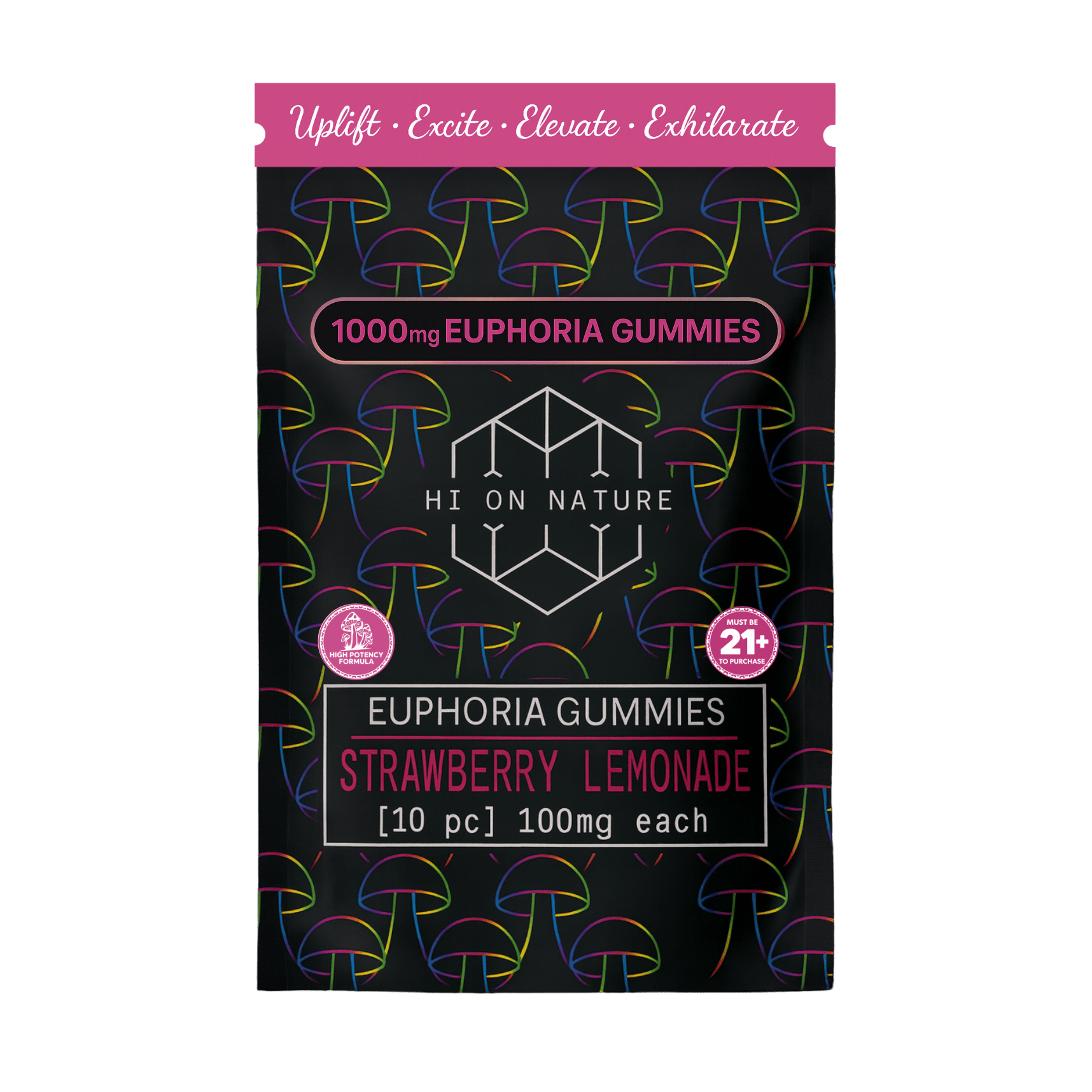 HoN Strawberry Lemonade Magic Mushroom Euphoria Gummies Hi on Nature Delta 8 gummies Legal Hemp For Sale