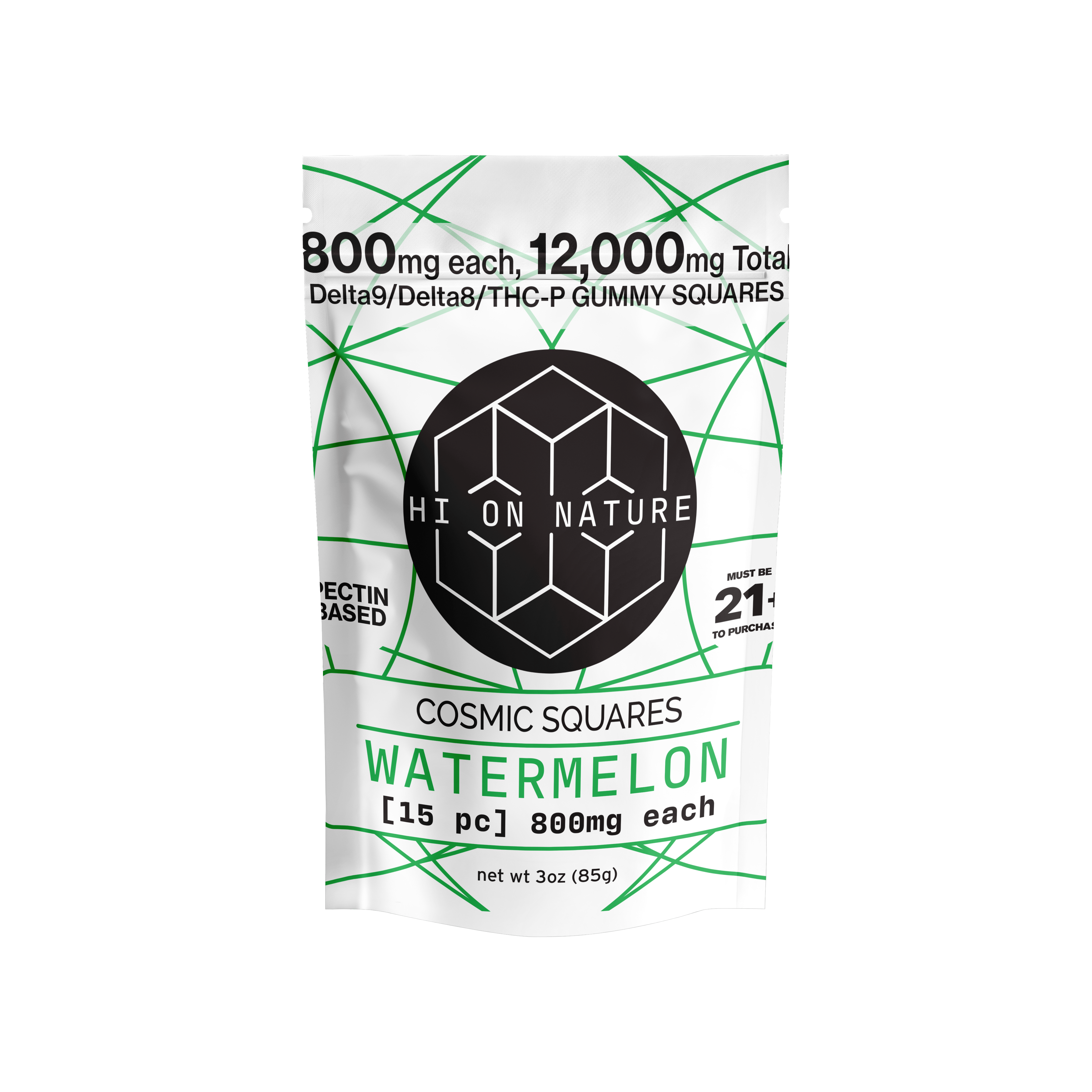HoN Watermelon 12,000mg D9/D8/P Cosmic Squares - Pectin Based Infused Hemp Extract Edibles *NEW FLAVORS* Hi on Nature Delta 8 gummies Legal Hemp For Sale